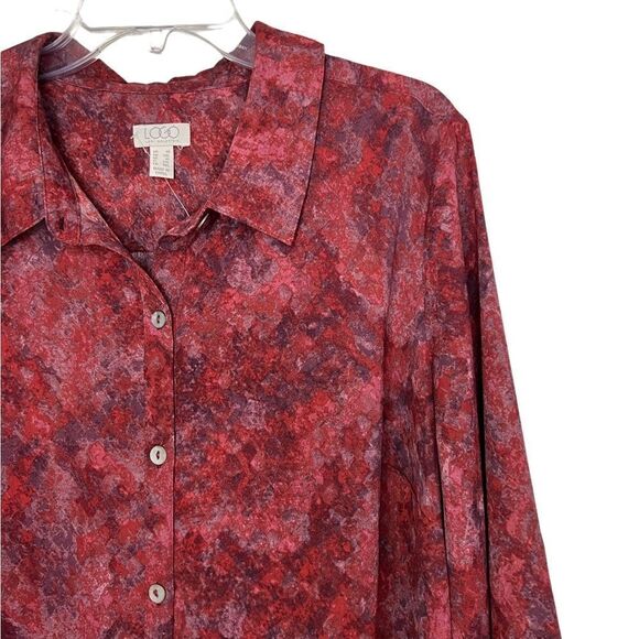 Logo by Lori Goldstein Red/Purple Abstract Lagenlook Peplum Hem Tunic 1X - Picture 5 of 8